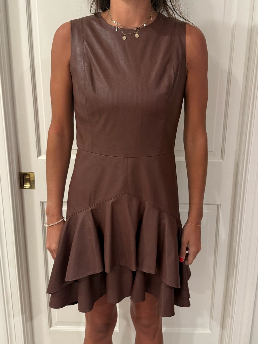 Shoshanna Chocolate Brown Sleeveless Ruffle-Hem Mini Dress